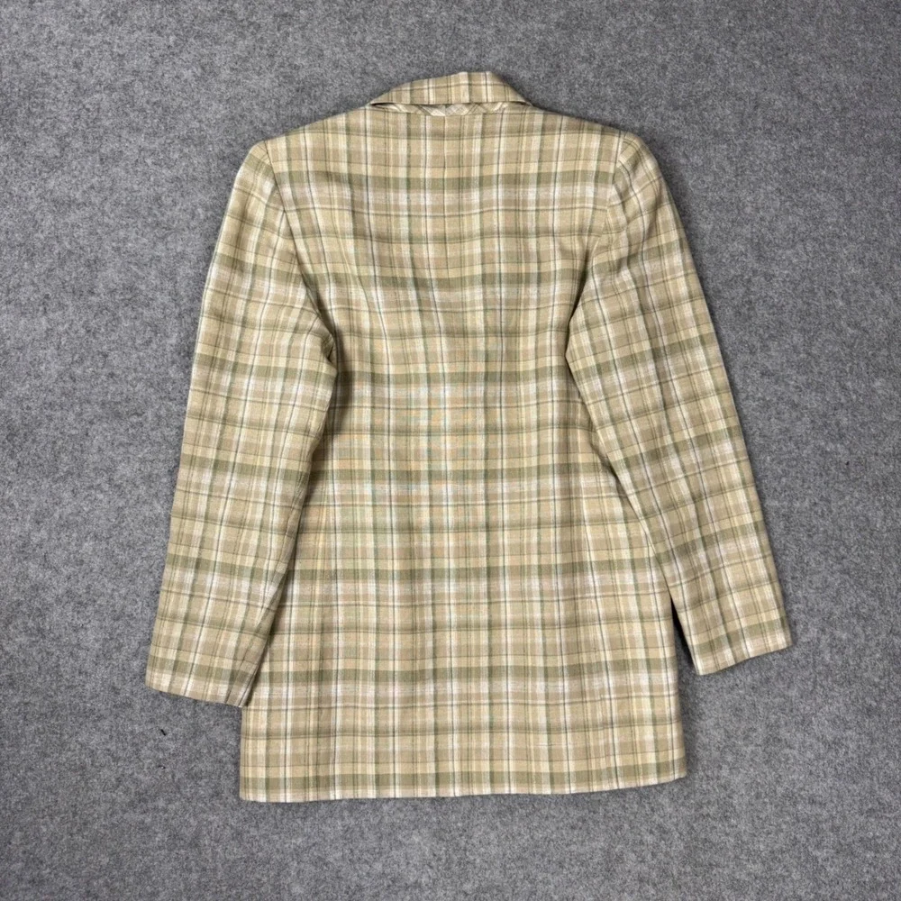 Savion Mens Tan Olive Green Plaid Linen Blend 3-Button Blazer Jacket Size 10
